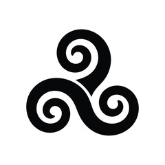 Obraz premium A black triskelion symbol with three swirling arms on white