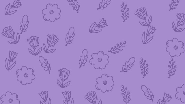 Lavender background with floral and leaf pattern decorations. Suitable for greeting cards, stationery, and sparelated designs. Fresh and calming design.