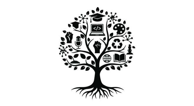 tree of knowledge and technology icons