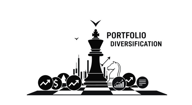 Portfolio diversification strategy with chess piece and financial icons