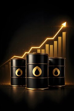 Bidones de petr&oacute;leo y gr&aacute;fica de subida de precios.