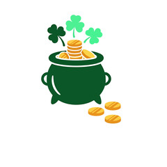 Fototapeta premium St Patrick Pot of Gold Shamrock Cauldron Tale. Vector Icon. EPS Editable