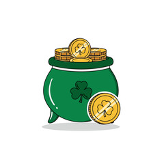 Fototapeta premium St Patrick Day Pot Of Gold With Clover Illustration. Vector Icon. EPS Editable