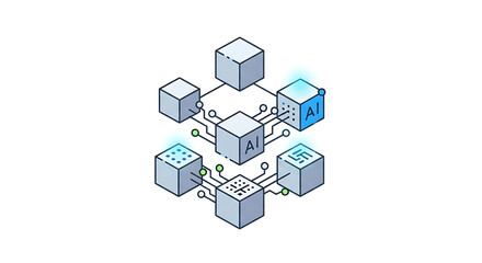 Artificial Intelligence Network of Connected Cubes Representing Data Processing and Machine Learning Concepts