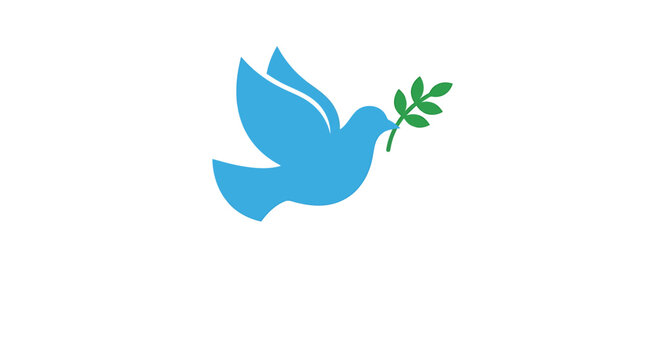 Blue Dove Icon of Peace With Olive Branch. Vector Illustrations. EPS Editable