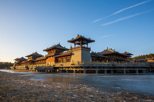 Northern Wei ancient architectural complex scenery at the Yungang Grottoes scenic area, Datong, China