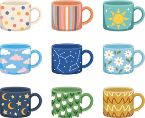 Obraz premium Colorful Patterned Mug Collection With Cute Designs