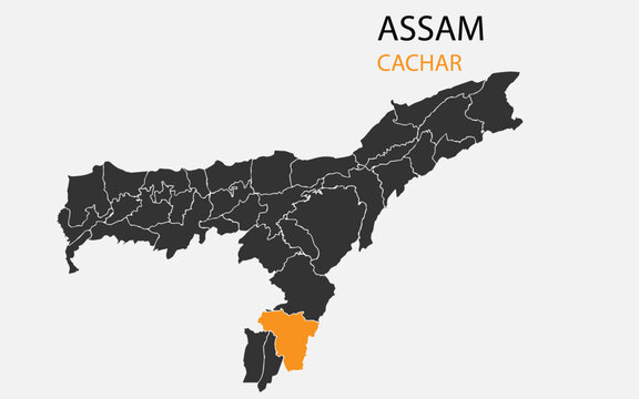Assam png map with districts, Indian state Assam district map, Assam Cachar