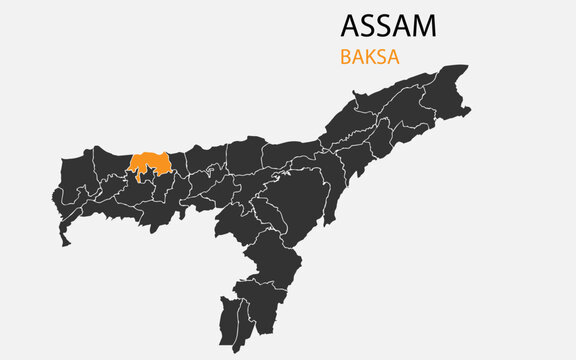 Assam png map with districts, Indian state Assam district map, Assam Baksa