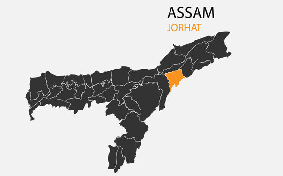 Assam png map with districts, Indian state Assam district map, Assam Jorhat