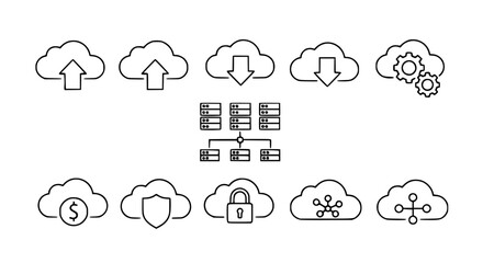 Obraz premium Minimalist Cloud Computing Line Icon Set Vector Illustration