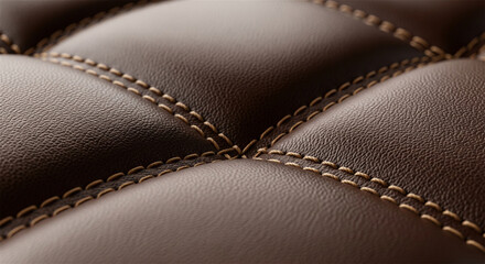 Luxurious close-up of diamond-stitched brown leather texture, conveying comfort and quality.