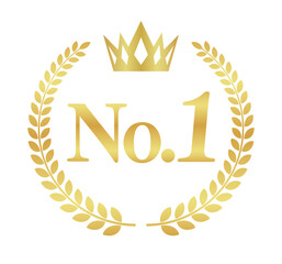 No.1ゴールドエンブレム｜金色の王冠と月桂樹のランキングバッジ・ベクターアイコン素材