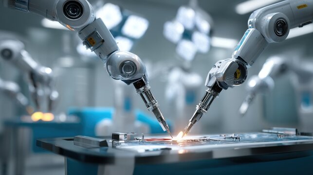 Innovation lab developing next generation robotic surgery on blurred background