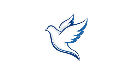 Obraz premium Illustration of a flying white bird with blue outline on a clean white background, symbolizing freedom and peace on a special day.