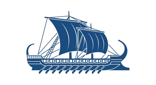 Illustration of an ancient Greek warship with billowing sails and a flying bird, symbolizing the Independence Day of Greece on a clean white background.