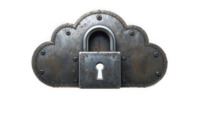 A secure cloud-shaped lock with a keyhole on a black background