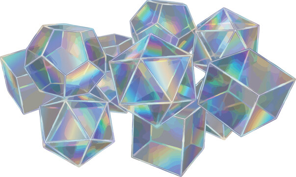 Holographic Icosahedrons with Rainbow Reflections.