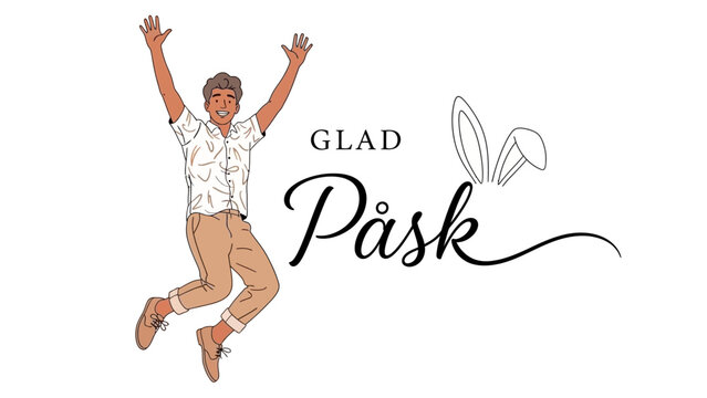 Joyful young man celebrates the spirit of spring and new beginnings, embodying happiness and festive cheer during the Easter season with outstretched arms in an energetic leap