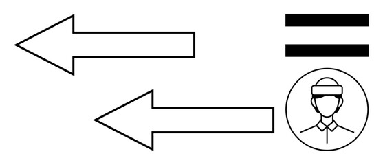 Two arrows pointing in opposite directions, an equality sign, and a human profile portrait. Ideal for balance, equality, direction, decision-making, teamwork human focus comparison. A simple flat © robu_s