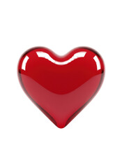 Fototapeta premium 透明感のある光沢が美しい、立体的な赤いガラスのハートが白背景に浮かぶ、愛と情熱を象徴するロマンチックなイメージ
