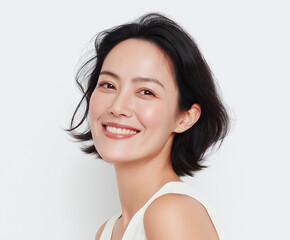 50代, 女性, 美容, スキンケア, 化粧品, 美肌, エイジングケア, 若々しさ, 健康的, 自然体, 日本人, アジア人, 美容医療, 保湿, 美白, ツヤ肌, ナチュラルメイク, フェイシャルケア, 美容液, クリーム, マスク, リフトアップ, シワ改善, ハリ肌, エステ, 美容クリニック, 笑顔, クローズアップ, ポートレート, リラックス, ヘルシーライフスタイル, アンチエイジ