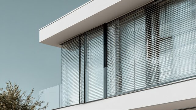 Modern Architecture with Window Blinds: Contemporary Home Exterior Design and Natural Light Control