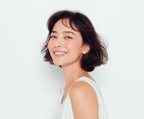 50代, 女性, 美容, スキンケア, 化粧品, 美肌, エイジングケア, 若々しさ, 健康的, 自然体, 日本人, アジア人, 美容医療, 保湿, 美白, ツヤ肌, ナチュラルメイク, フェイシャルケア, 美容液, クリーム, マスク, リフトアップ, シワ改善, ハリ肌, エステ, 美容クリニック, 笑顔, クローズアップ, ポートレート, リラックス, ヘルシーライフスタイル, アンチエイジ