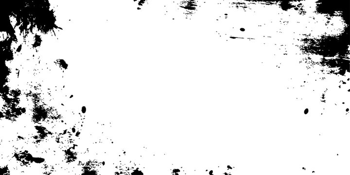 Vector distressed border overlay background black paint brush strokes and splatter grunge texture