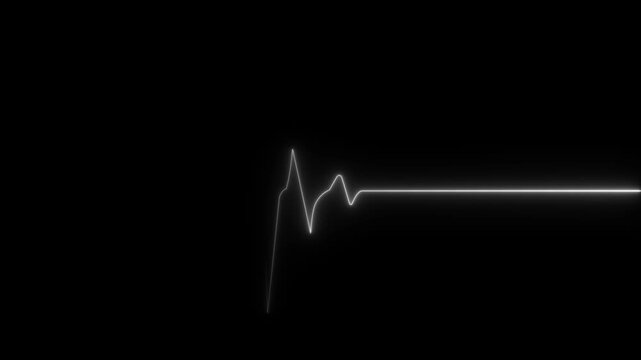 White Neon Heartbeat ECG Line on Black Background, Glowing Electrocardiogram Pulse Wave, Medical Heart Monitor Signal Technology Illustration.