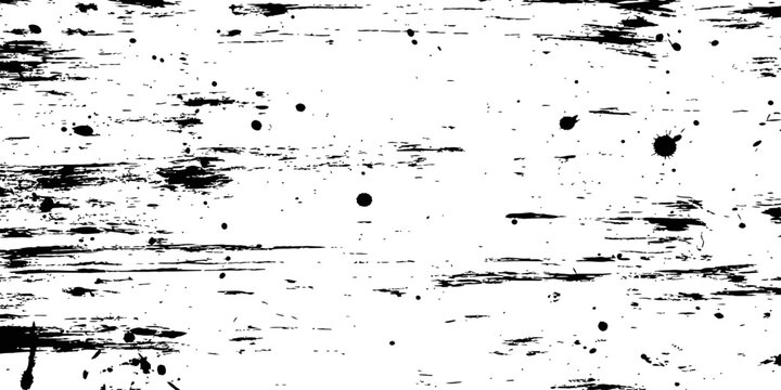 Black and white grunge texture vector with ink splatters and horizontal distressed scratches rustic dirty overlay background abstract pattern
