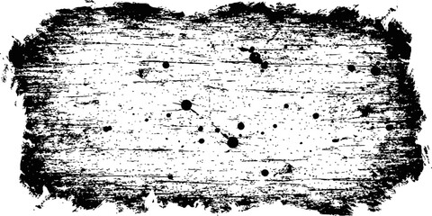 Fototapeta premium Black grunge distressed rectangle texture overlay vector Rough wood border design with ink splatters and scratches for background effect