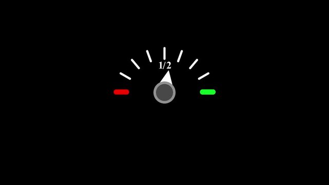 Speedometer Gauge Indicator Icon on Black Background, Performance Meter Dashboard with Red and Green Level, Technology Measurement Illustration.