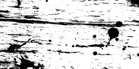 Naklejka premium Distressed vector grunge texture overlay with black ink splatters and rough horizontal brush strokes on white background