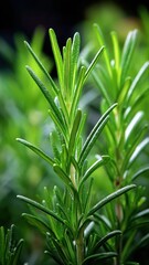 Obraz premium Fresh Rosemary Sprigs in Garden, Aromatic Herb for Culinary and Wellness Uses Close Up