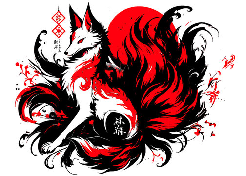 Un renard blanc dans un style japonais graphique .