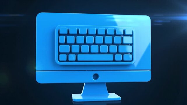 A blue computer monitor with a keyboard displayed on its screen