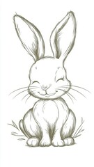 Obraz premium Charming illustration of a whimsical rabbit peacefully resting on grassy terrain.