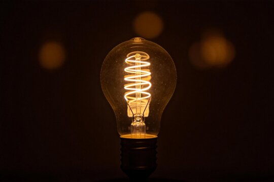 Lit incandescent light bulb with spiral filament