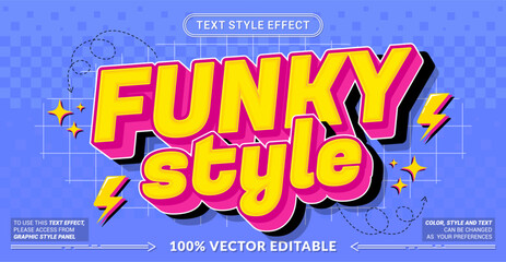 Plakat Editable text effect vector “Funky Style” features bold playful 3D lettering with vibrant colors and groovy vibes, perfect for fun posters, youth branding, and energetic designs.