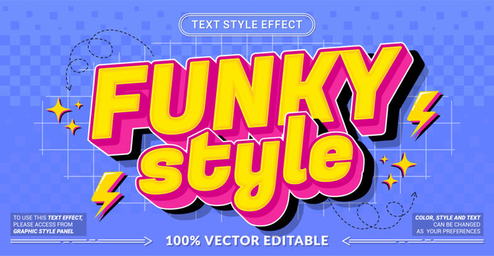 Editable text effect vector &ldquo;Funky Style&rdquo; features bold playful 3D lettering with vibrant colors and groovy vibes, perfect for fun posters, youth branding, and energetic designs.