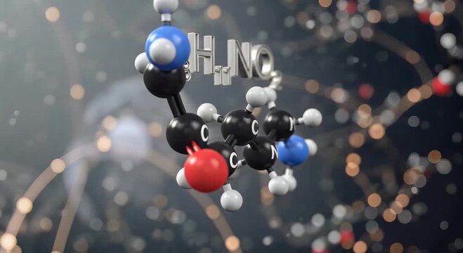 3D molecular model with bonds and atoms in science visualization