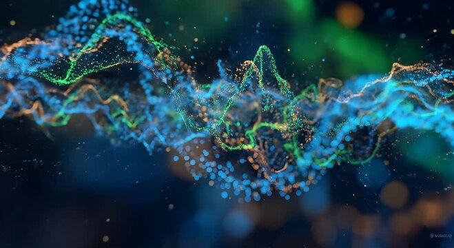 abstract digital waveforms in blue green orange glow