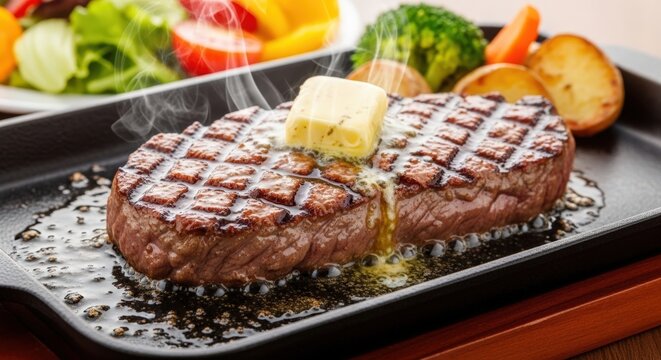 Juicy Sizzling Steak Close-Up with Rich Meat Texture and Steam