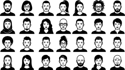 Obraz premium Diverse people icons set line art avatar collection. 