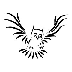 Obraz premium Black Silhouette Owl with Outstretched Wings.