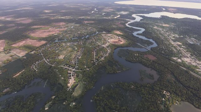 Circular aerial drone view of Cypress Creek Golfers' Club in Smithfield. Virginia. United States