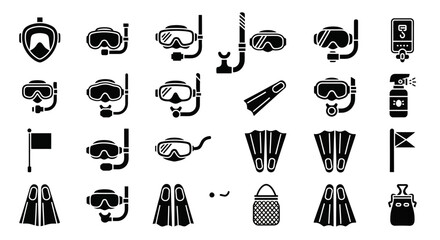 Collection of diving and swimming icons displayed in a grid layout on a clean white background © Steven