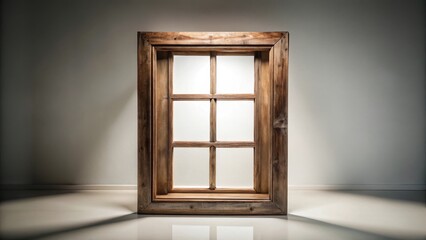 Obraz premium A photo of a weathered vintage wooden brown window frame isolated on white