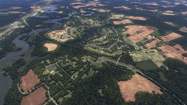 Top aerial drone view of Cypress Creek Golfers' Club in Smithfield. Virginia. United States